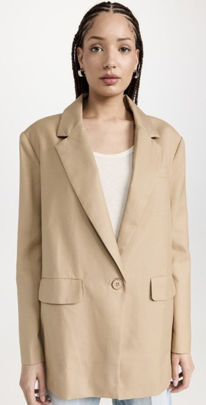 Lioness Women's M Beige Oversized Fit Welcome To The Jungle Blazer U5-22